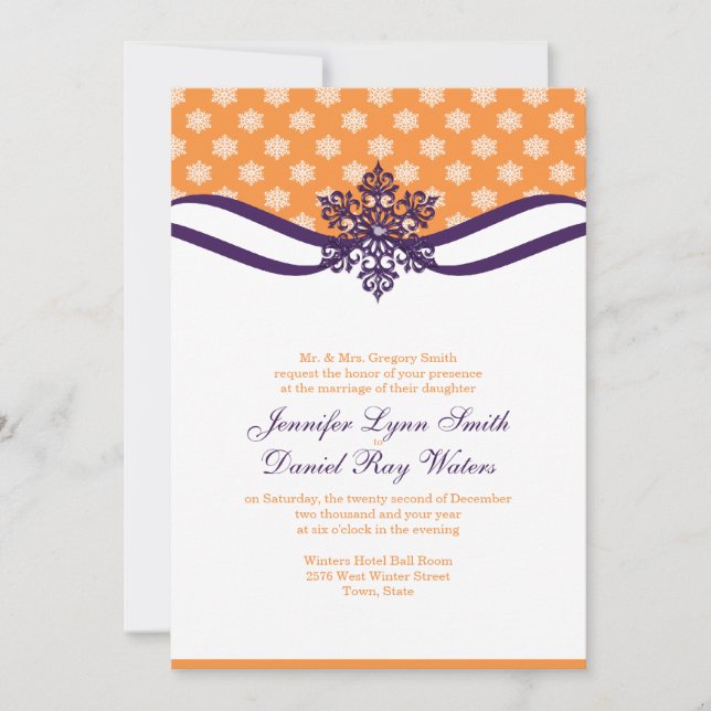 Invitations De Mariage D'Hiver Orange Et Plum (Devant)