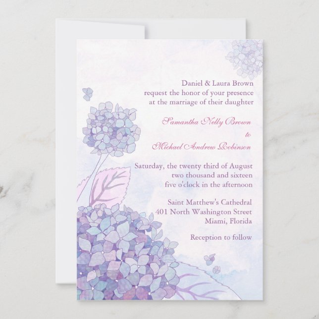 Invitations de mariage d'Hydrangea (Devant)