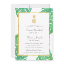 Invitations de mariage d'or à ananas tropical