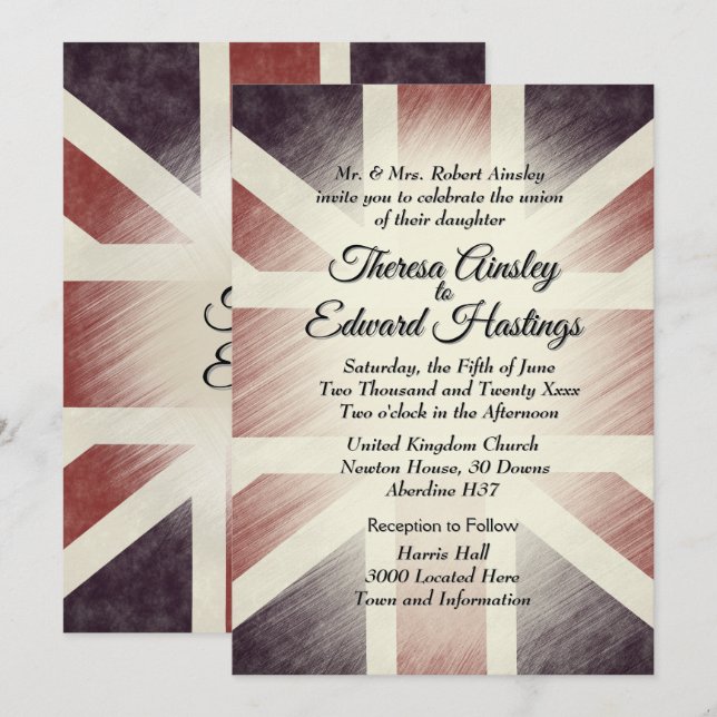 Invitations de mariage du drapeau britannique en d (Devant / Derrière)
