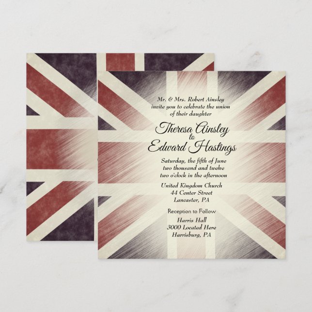 Invitations de mariage du drapeau britannique en d (Devant / Derrière)