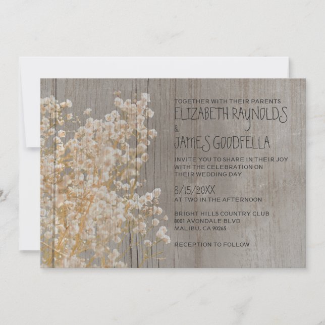 Invitations de mariage du souffle du bébé rustique (Devant)