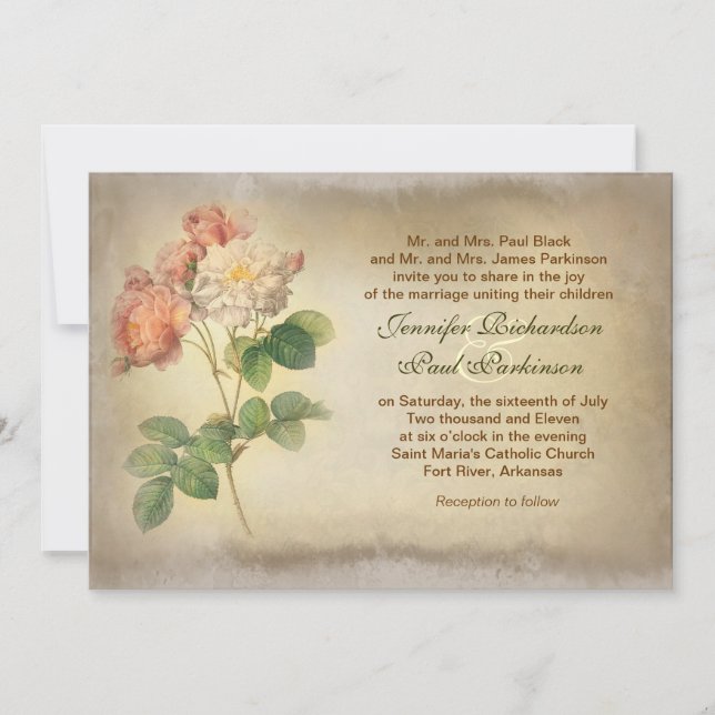 invitations de mariage d'un rose vintage (Devant)