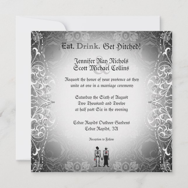 Invitations de mariage d'une mariée de squelette g (Devant)