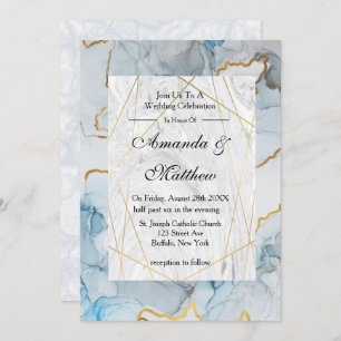 Invitations de mariage Dusty Blue et Gold Marble