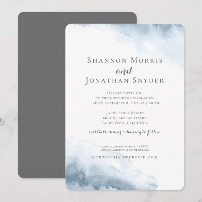 Invitations de mariage Dusty Blue Watercolor (Devant / Derrière)