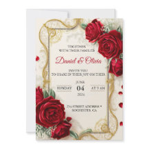 Invitations de mariage Élégant avec des fleurs rou