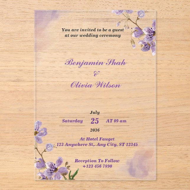 Invitations de mariage en acrylique violet personn (Recto)