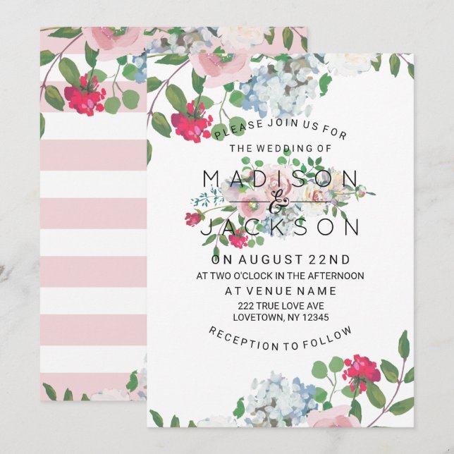 Invitations de mariage en aquarelle Rose (Devant / Derrière)