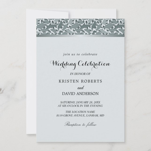 invitations de mariage en argent botanique (Devant)