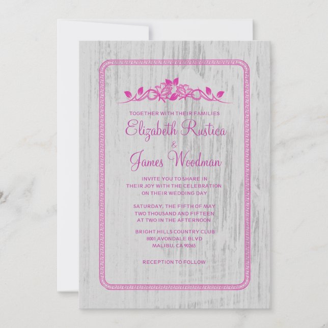 Invitations de mariage en bois de la grange Vintag (Devant)