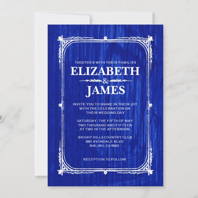 Invitations de mariage en bois de la marine Blue R (Devant)
