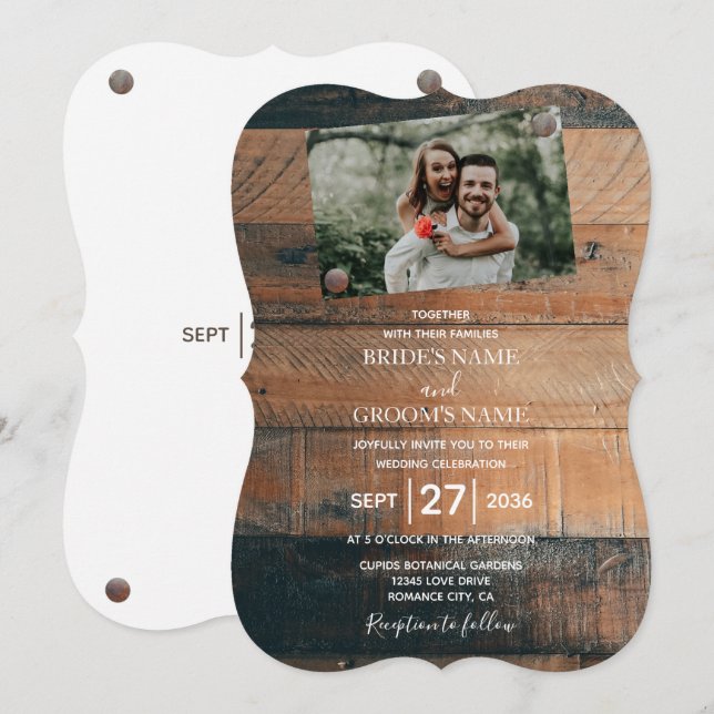 Invitations de mariage en bois rustique (Devant / Derrière)
