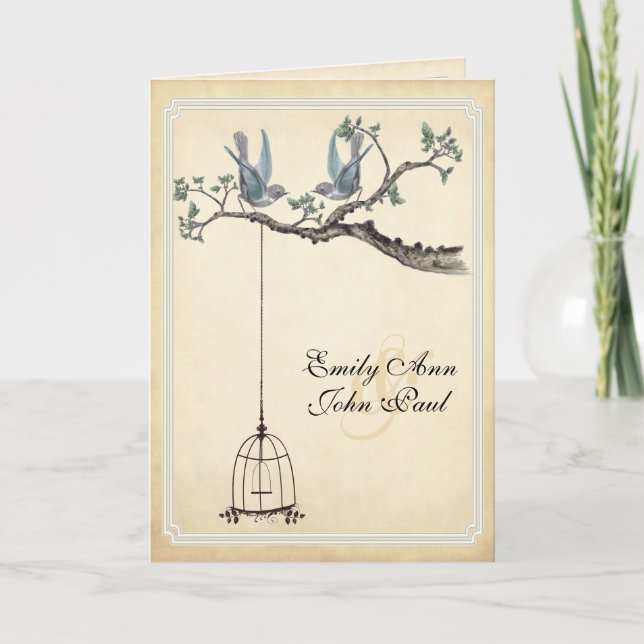 Invitations de mariage en cage d'Inséparables vint (Devant)