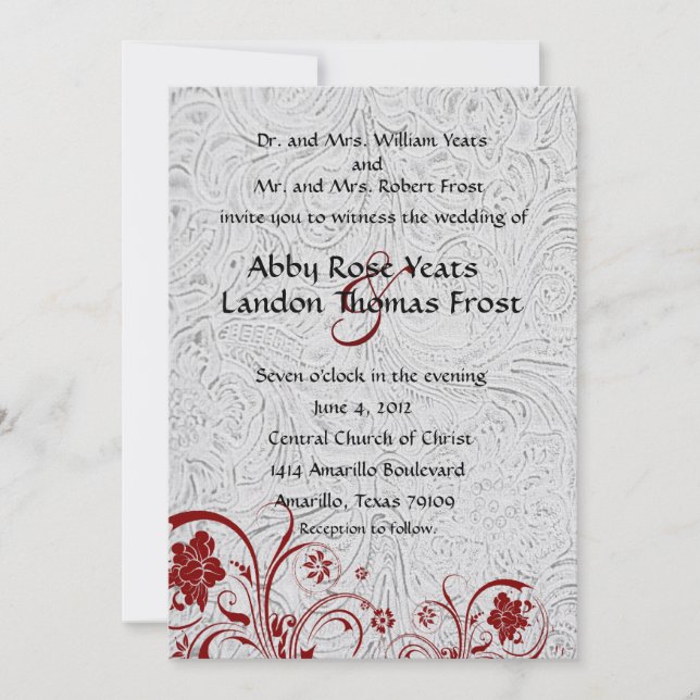 Invitations de mariage en cuir blanc et en dentell (Devant)