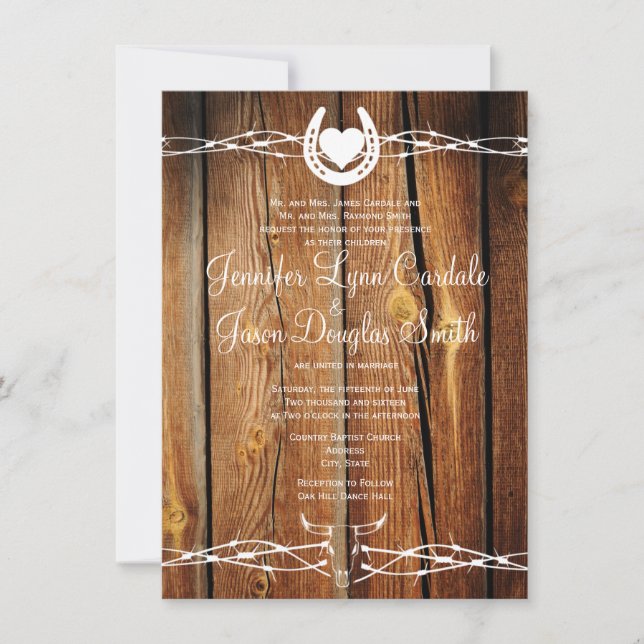 Invitations de mariage en fer à cheval à barbe rus (Devant)