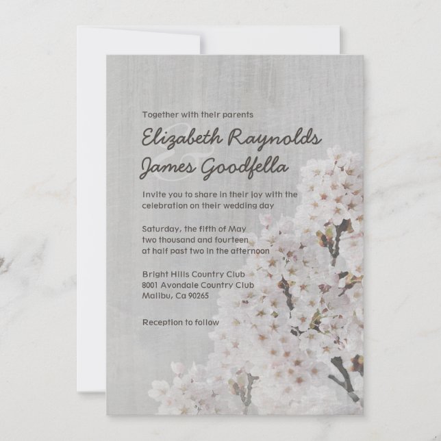 Invitations de mariage en fleurs de cerisiers Vint (Devant)