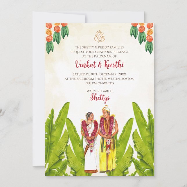 Invitations de mariage en Inde du Sud Digital (Devant)