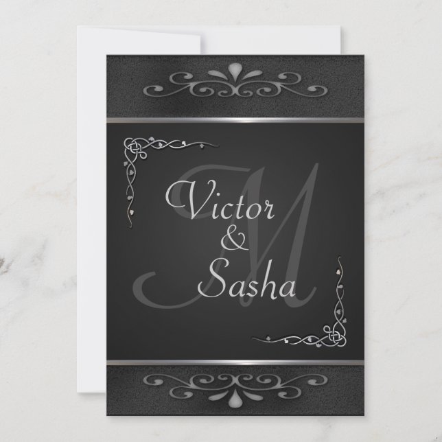 Invitations de mariage en noir et argent (Devant)