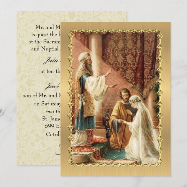 Invitations de mariage en or de dentelle catholiqu (Devant / Derrière)