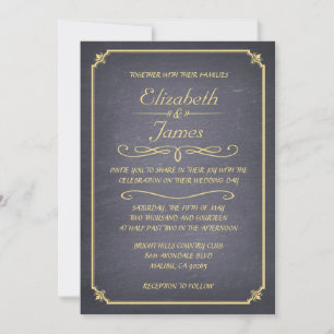 Invitations de mariage en tableau noir et or