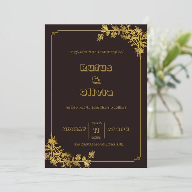 Invitations de mariage esthétique rouge foncé et o (Debout devant)