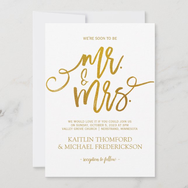 Invitations de mariage Faux Gold Foil | Script de  (Devant)