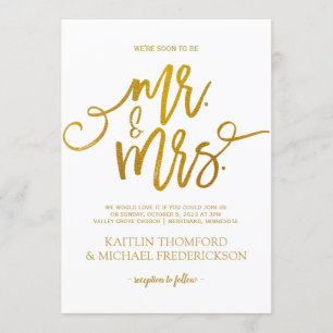 Invitations de mariage Faux Gold Foil   Script de 