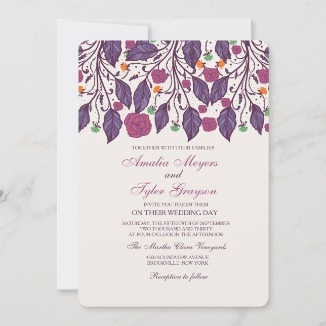 Invitations de mariage Feuilles élégantes (Devant)