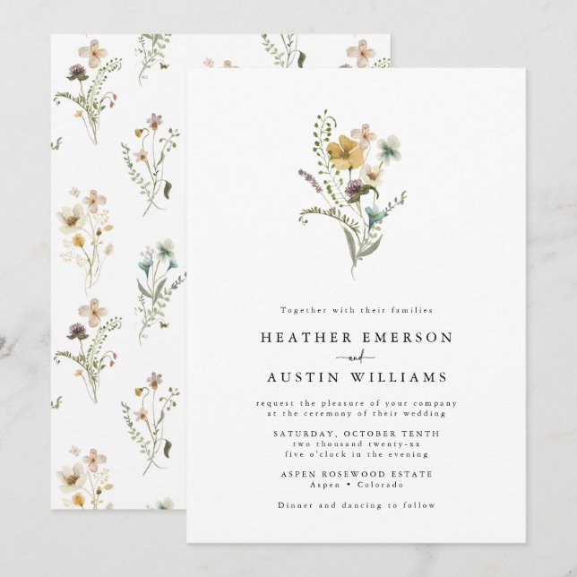 Invitations de mariage Fleur sauvage simples (Devant / Derrière)
