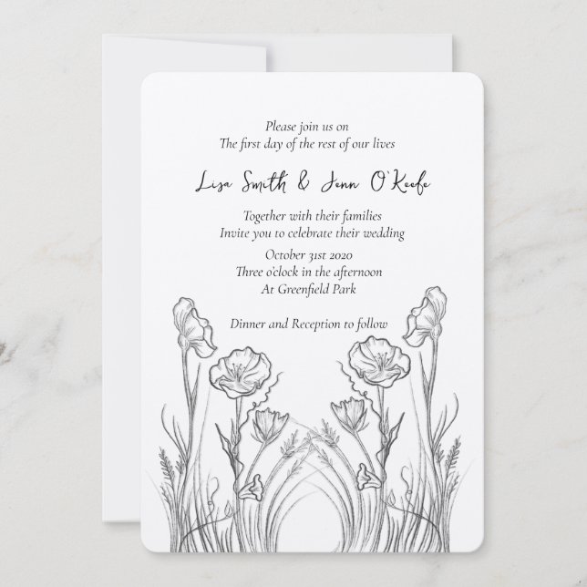 Invitations de mariage Fleurs sauvages illustrées (Devant)