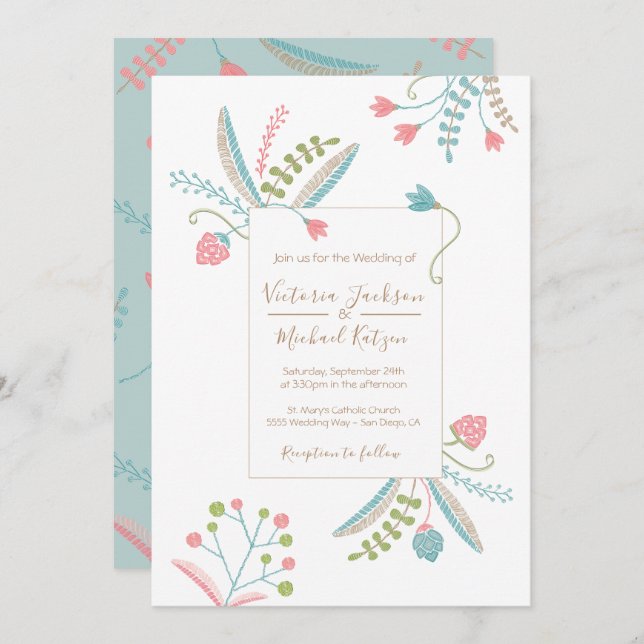 Invitations de mariage floral broderie (Devant / Derrière)