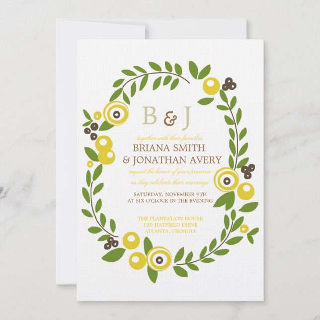 Invitations de mariage floral de automne jaune (Devant)