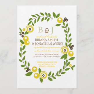 Invitations de mariage floral de automne jaune