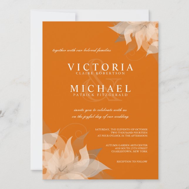 Invitations de mariage floral de la Tangérine d'au (Devant)