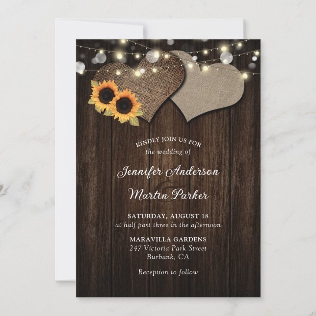 Invitations de mariage floral de tournesol rustiqu (Devant)