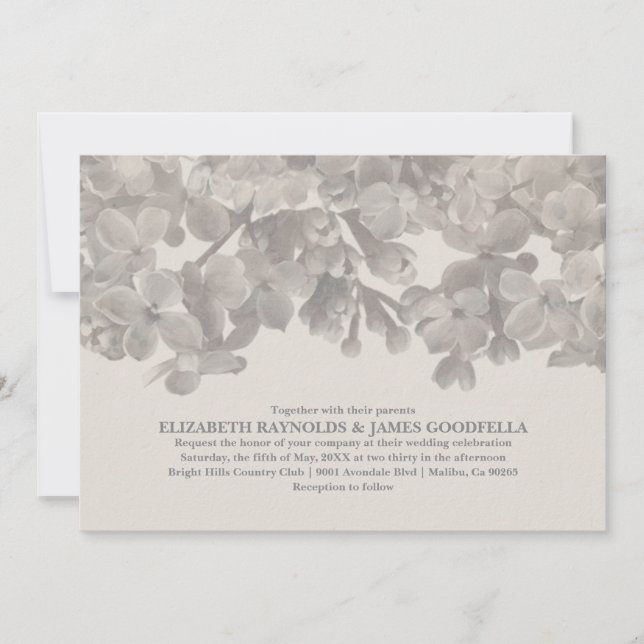 Invitations de mariage floral gris (Devant)