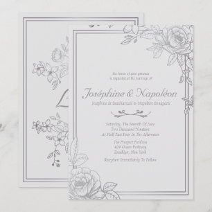 Invitations de mariage floral gris argent