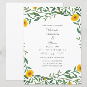 Invitations de mariage floral marigold jaune