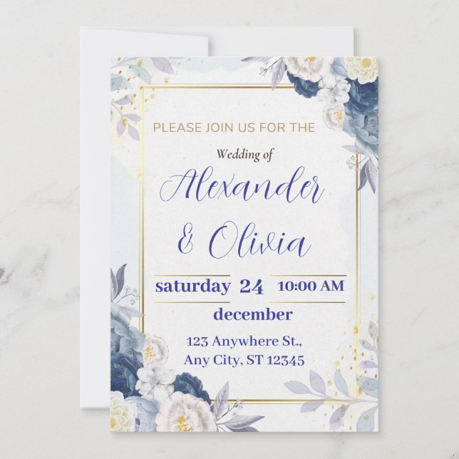 Invitations de mariage floral mignonne, invitation (Devant)
