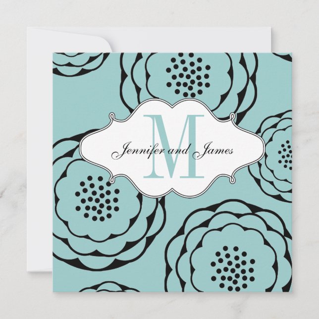 Invitations de mariage floral Monogramme bleu (Devant)