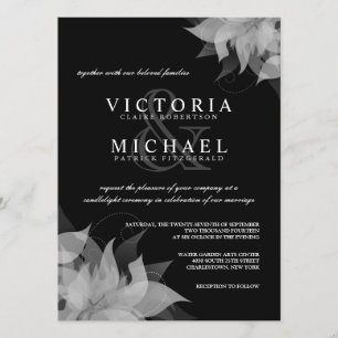 Invitations de mariage floral noir et blanc