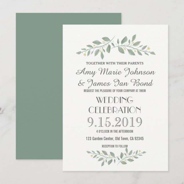 Invitations de mariage floral verdoyant (Devant / Derrière)