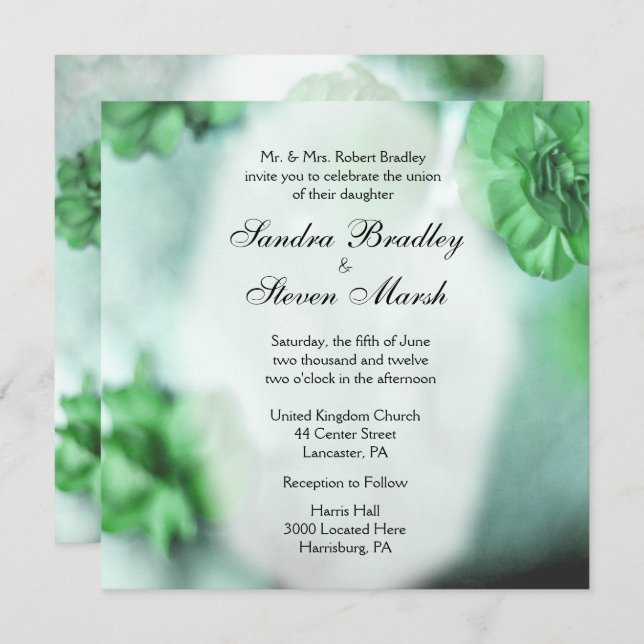 Invitations de mariage floral vert (Devant / Derrière)