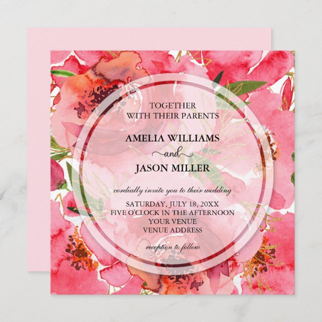 Invitations de mariage floral Watercolor (Devant / Derrière)
