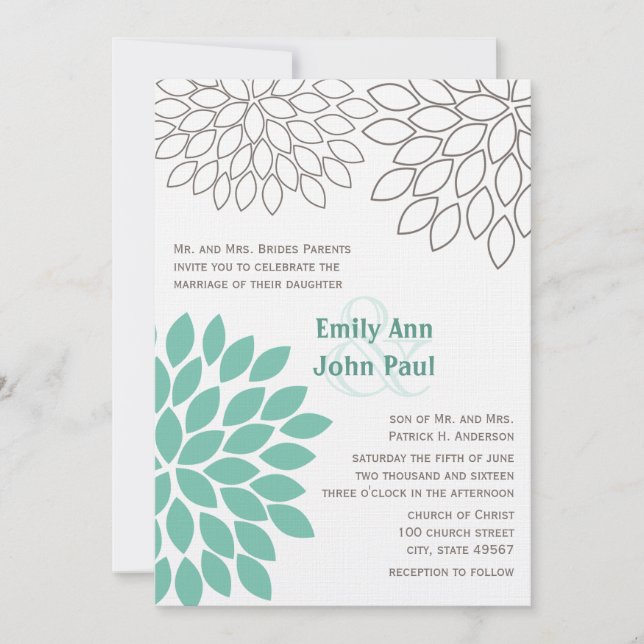 Invitations de mariage florales modernes Chrysanth (Devant)