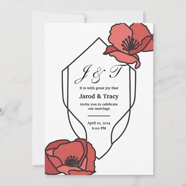 Invitations de mariage florales Poppies rouges et  (Devant)