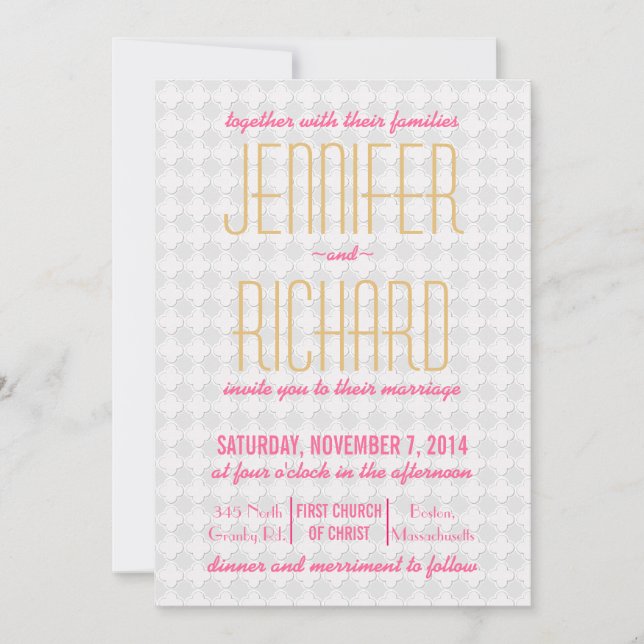 Invitations de mariage Fuchsia et corail motif (Devant)