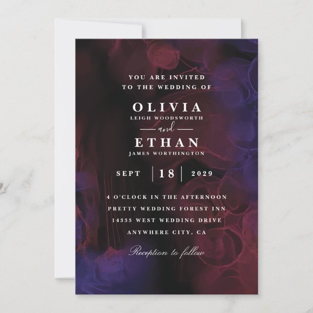 invitations de mariage fumé rouge et bleu (Devant)