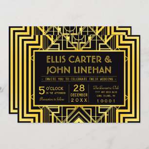 Invitations de mariage géométrique Noir & Or